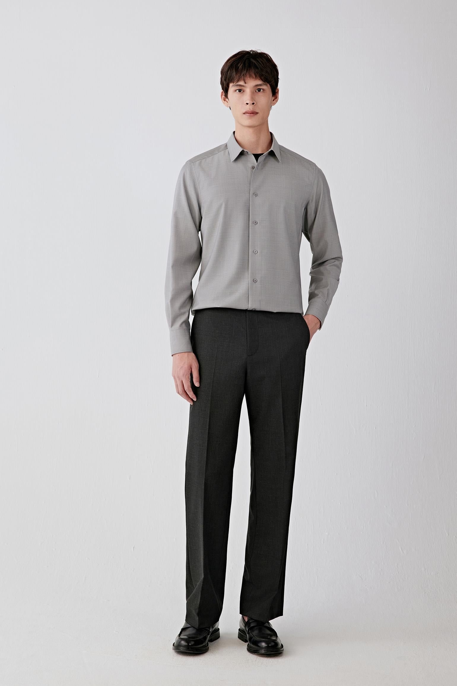 Pantalon droit en laine torsadée
