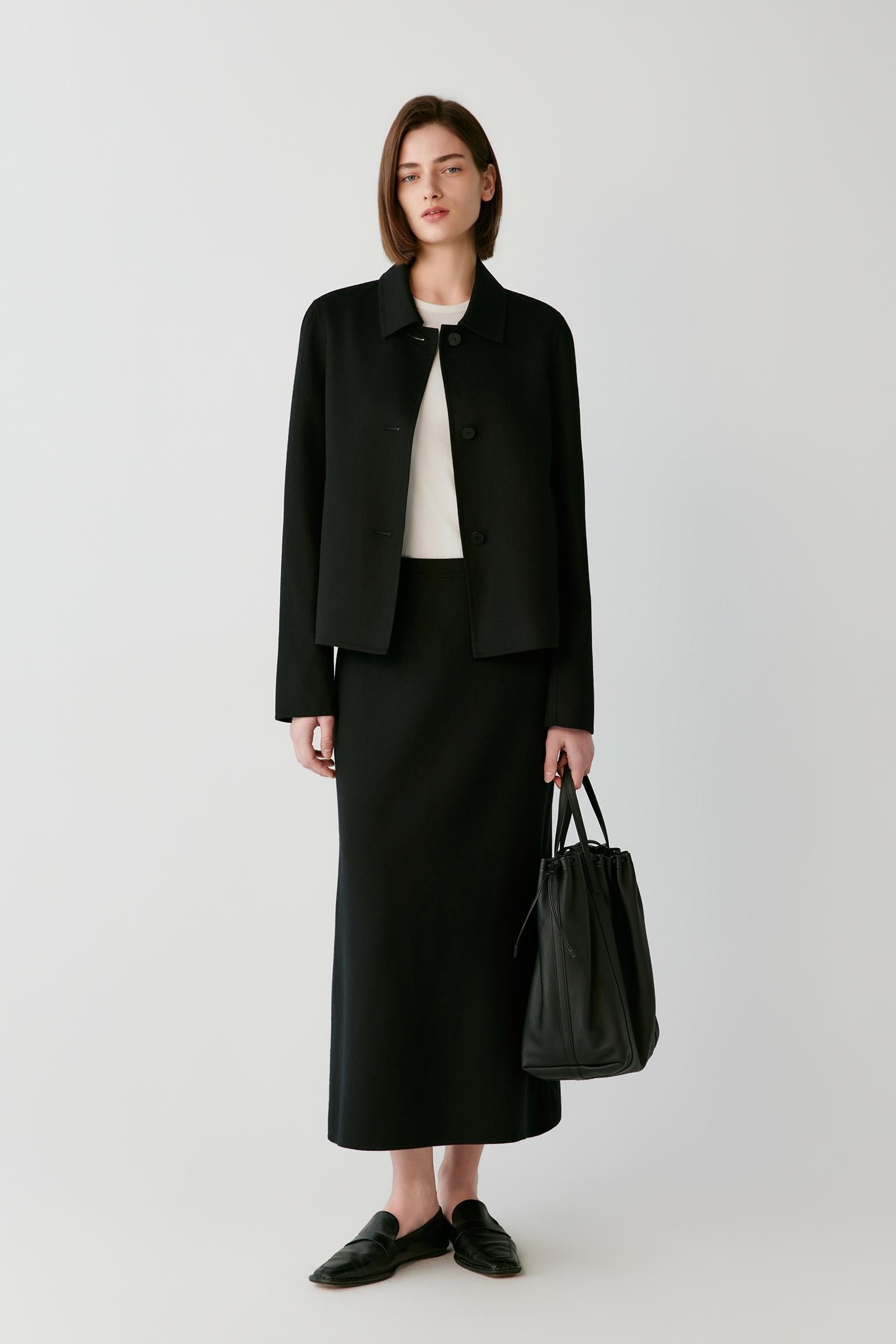 Jupe midi en laine double face